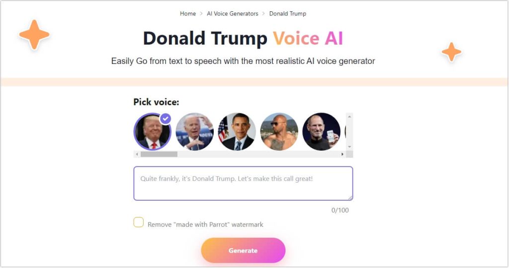 parrotai-ai-donald-trump-voice-generator